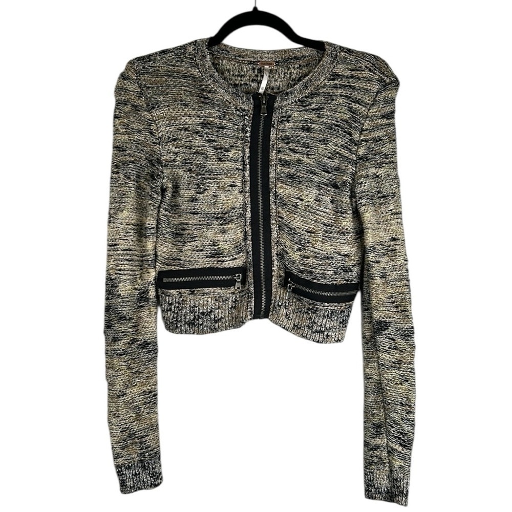 Free People Heart Beeps Cropped Tweed Coquet Career Blazer Black & Tan Size XS